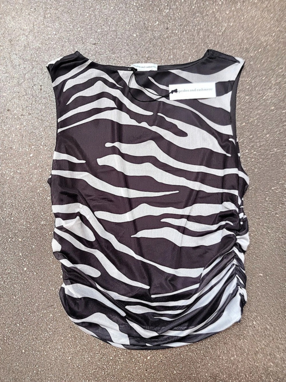 Cupcakes and Cashmere Zebra Print Ruched Mesh Tank Top - Size L (NWT) - Picture 1 of 5